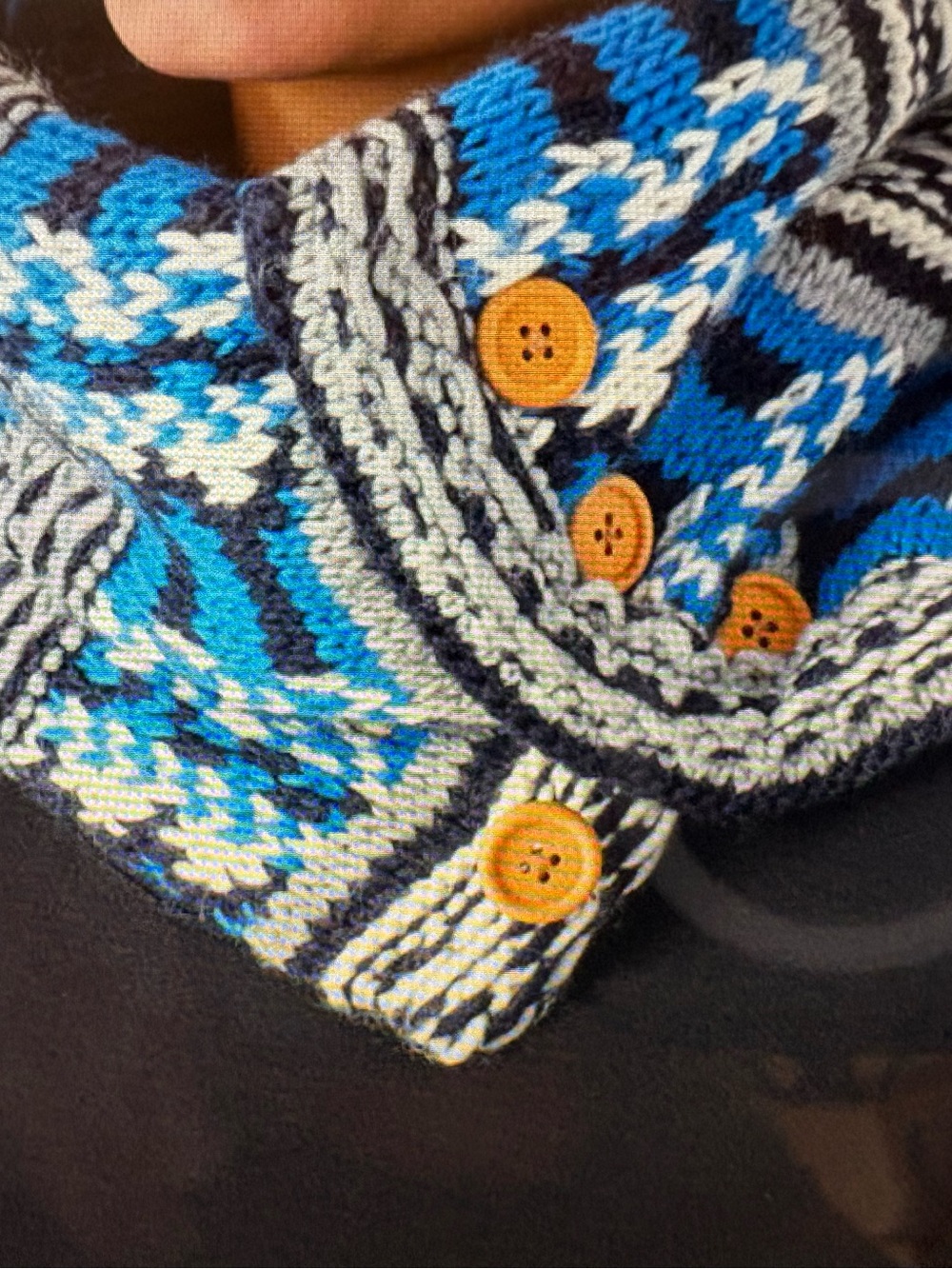 Fair Isle Knit Neck Warmer with Matching Fleece Convertible Mittens - Picture 7 of 7